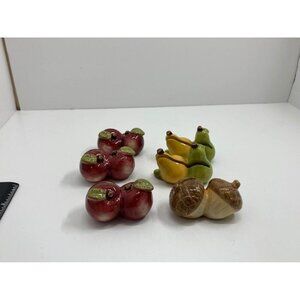 Set Of Redware Place Setting Name Holder Apple Pears Acorns